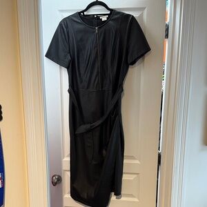 Shoshanna Black Leather Dress with Zipper Detail